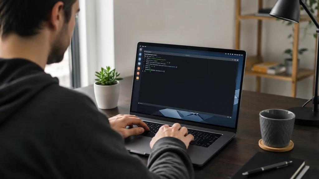 Utilisateur créant un fichier Linux depuis un terminal sur son ordinateur