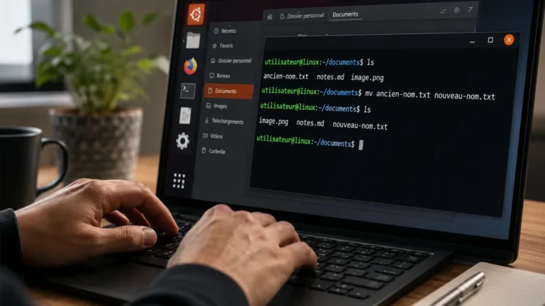 Utilisateur travaillant sur un ordinateur équipé de logiciels Linux