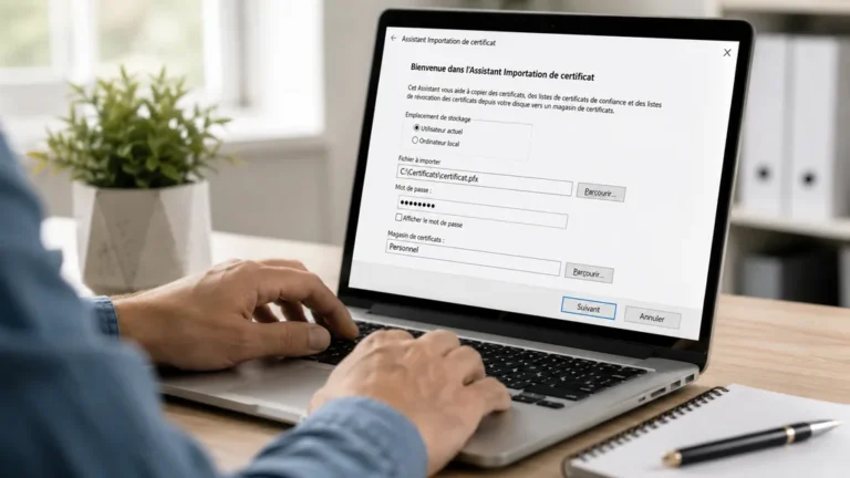 Importation d’un fichier PFX dans l’assistant de certificats Windows sur un ordinateur portable