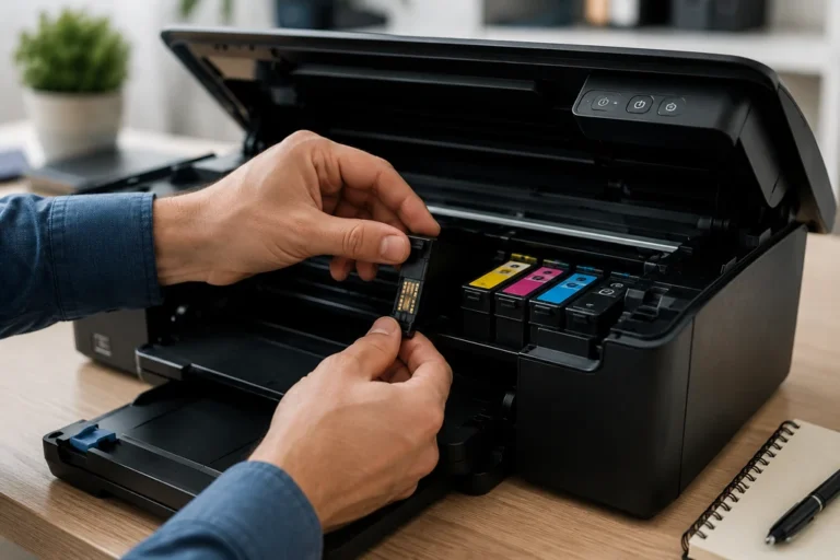 Réinstallation d’une cartouche compatible dans une imprimante Epson pour résoudre une erreur de reconnaissance