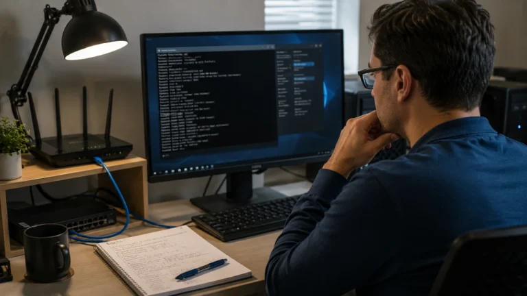 Utilisateur configurant les paramètres réseau de Windows avec la commande Netsh